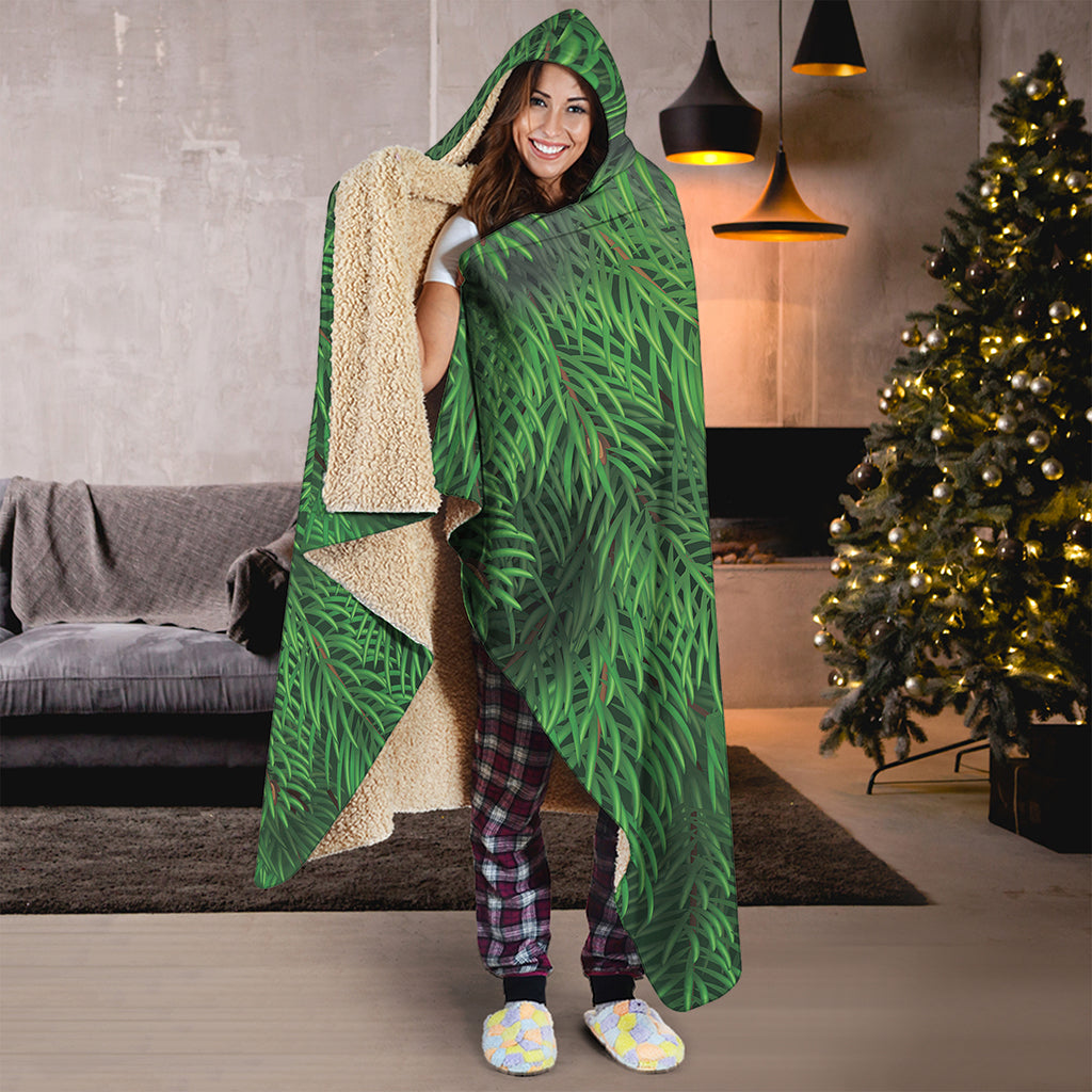 Christmas Tree Branches Print Hooded Blanket