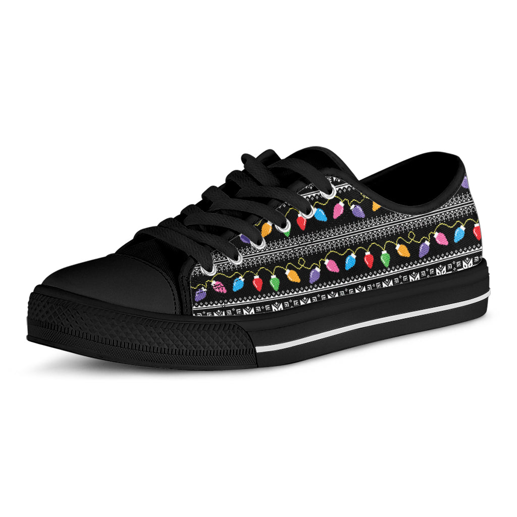 Christmas Tree Lights Print Black Low Top Shoes