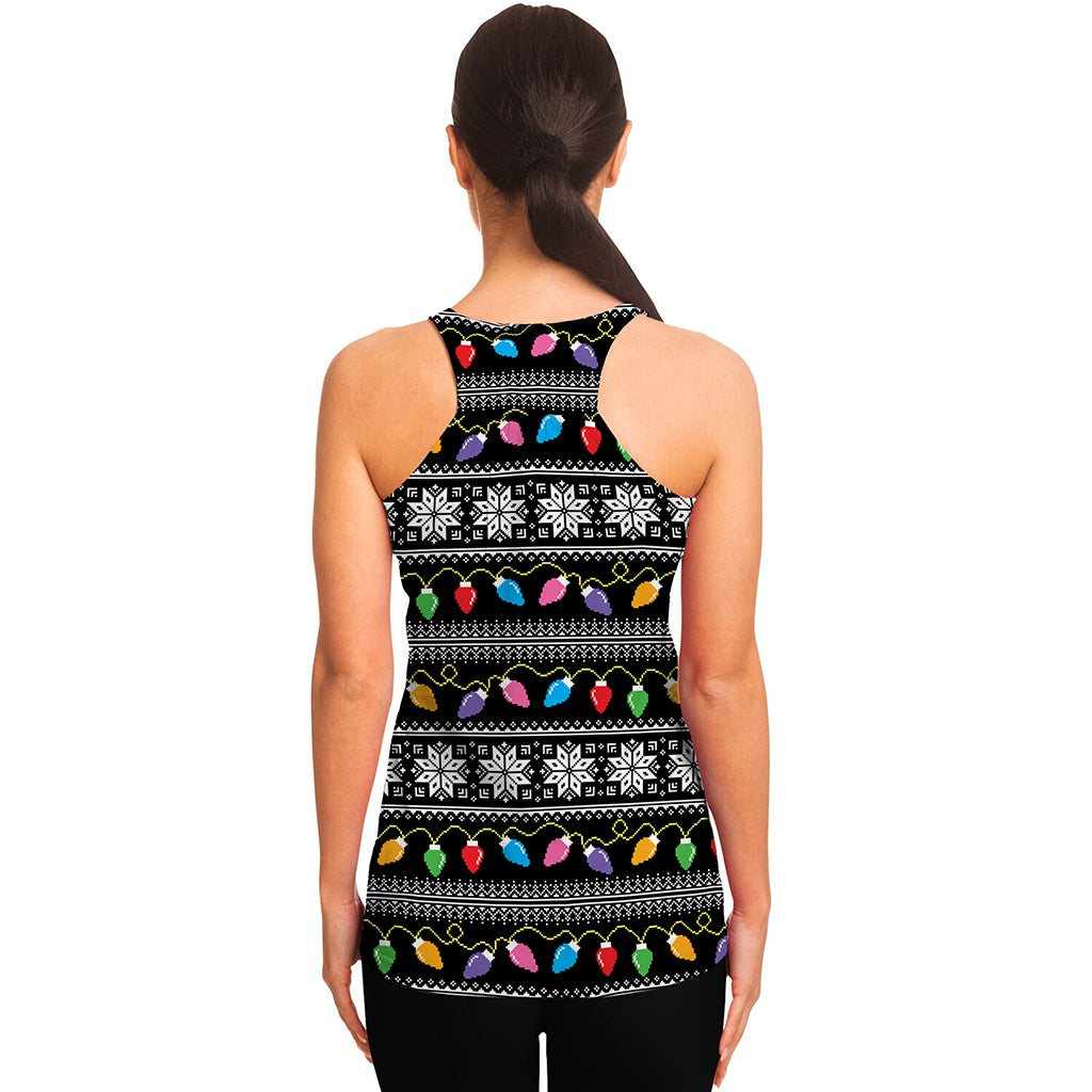 Christmas Tree Lights Print Women's Racerback Tank Top