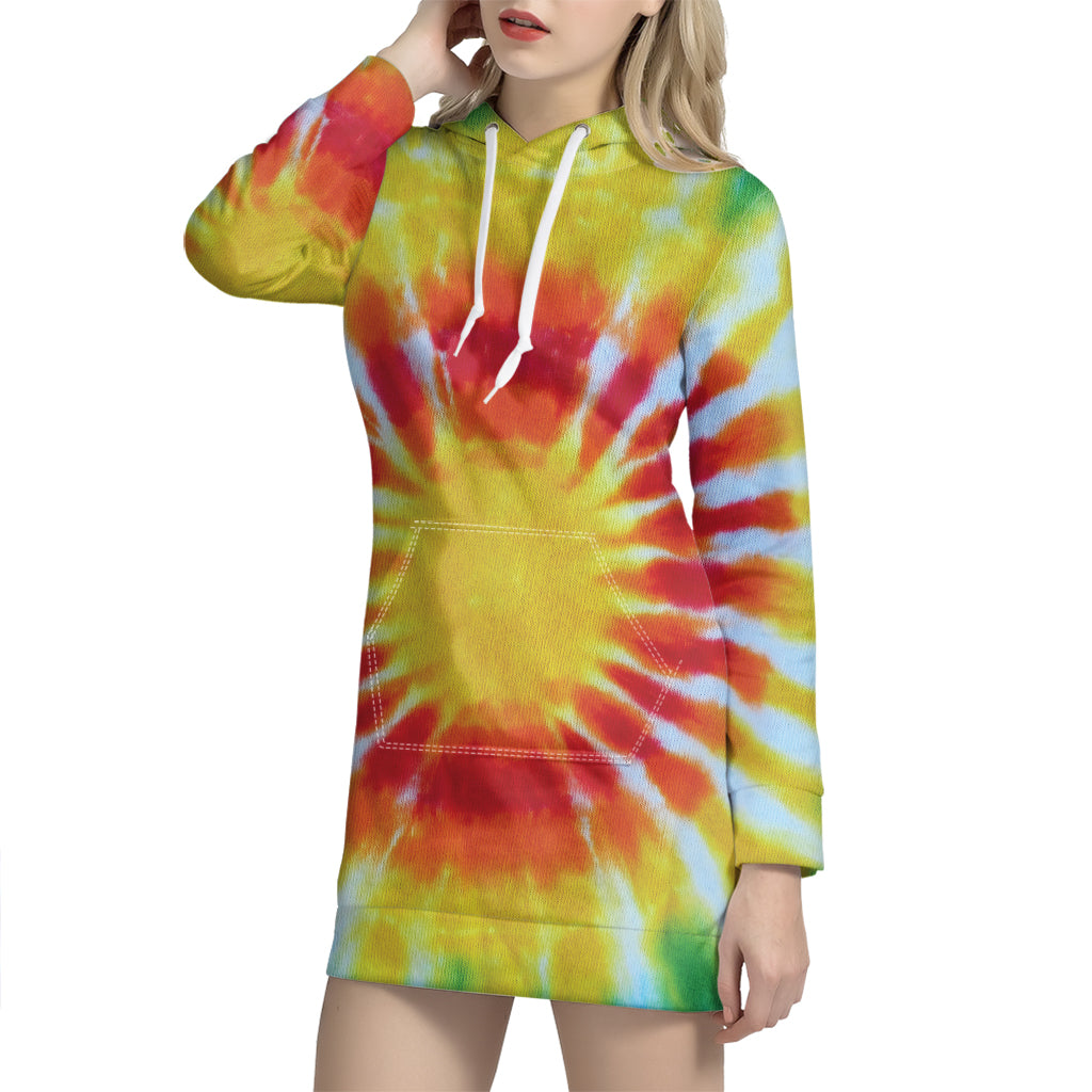 Circle Tie Dye Print Pullover Hoodie Dress