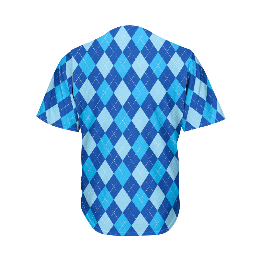 Classic Blue Argyle Pattern Print Men's Baseball Jersey