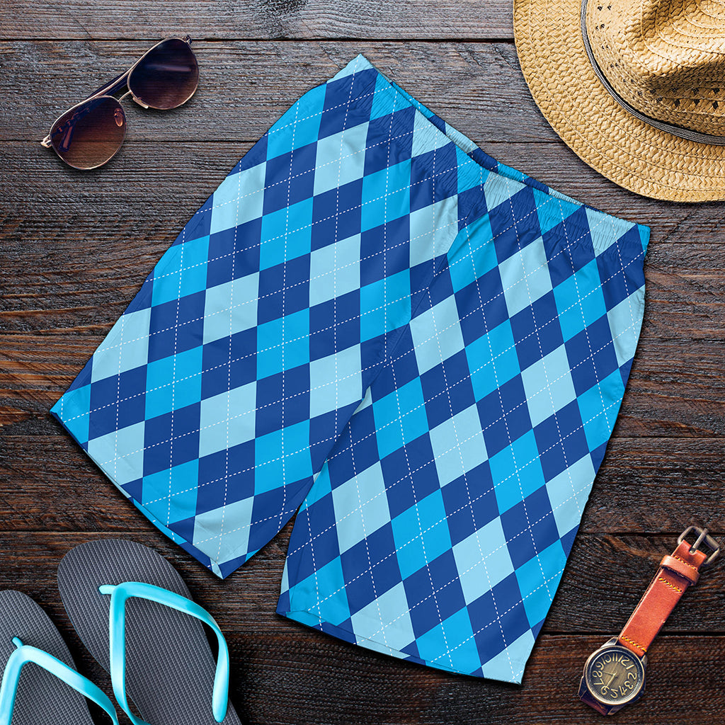 Classic Blue Argyle Pattern Print Men's Shorts