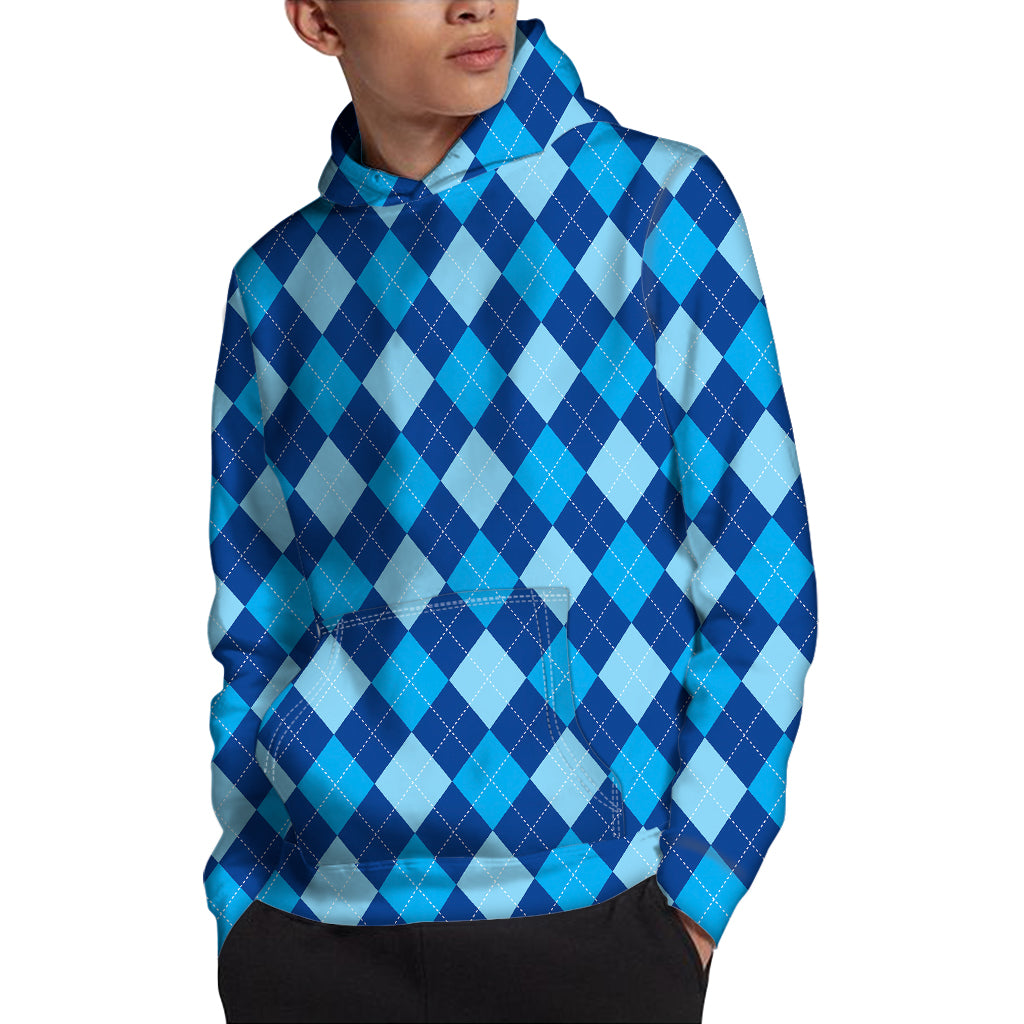 Classic Blue Argyle Pattern Print Pullover Hoodie