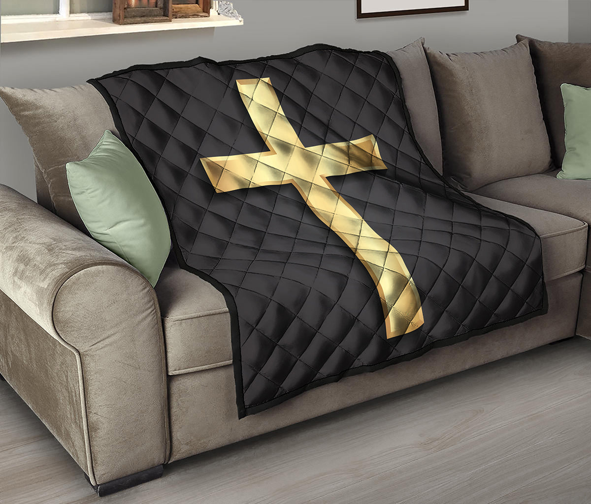 Classic Golden Cross Print Quilt