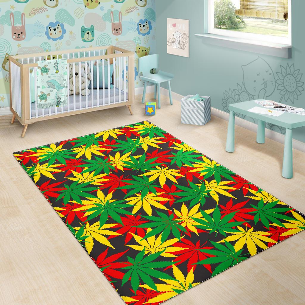 Classic Hemp Leaves Reggae Pattern Print Area Rug GearFrost