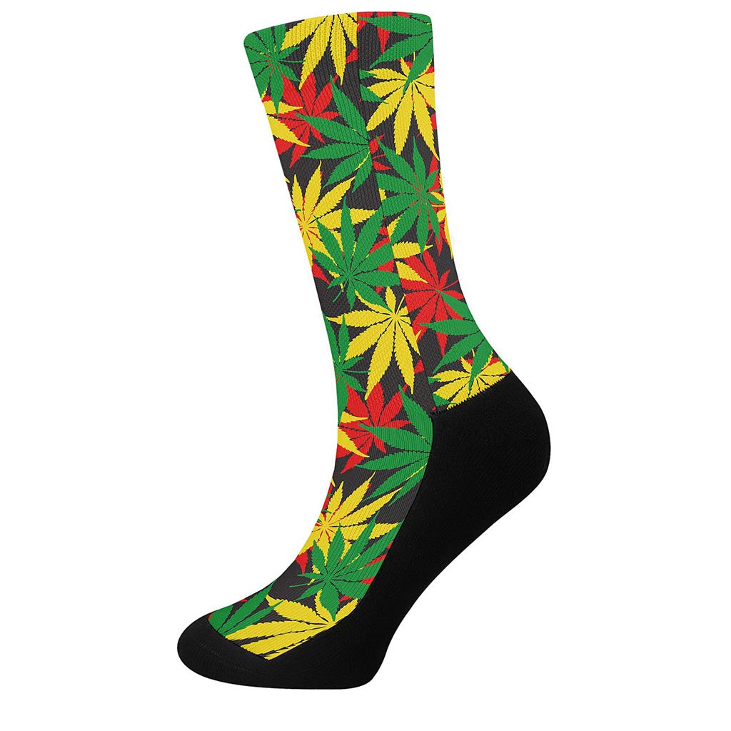 Classic Hemp Leaves Reggae Pattern Print Crew Socks