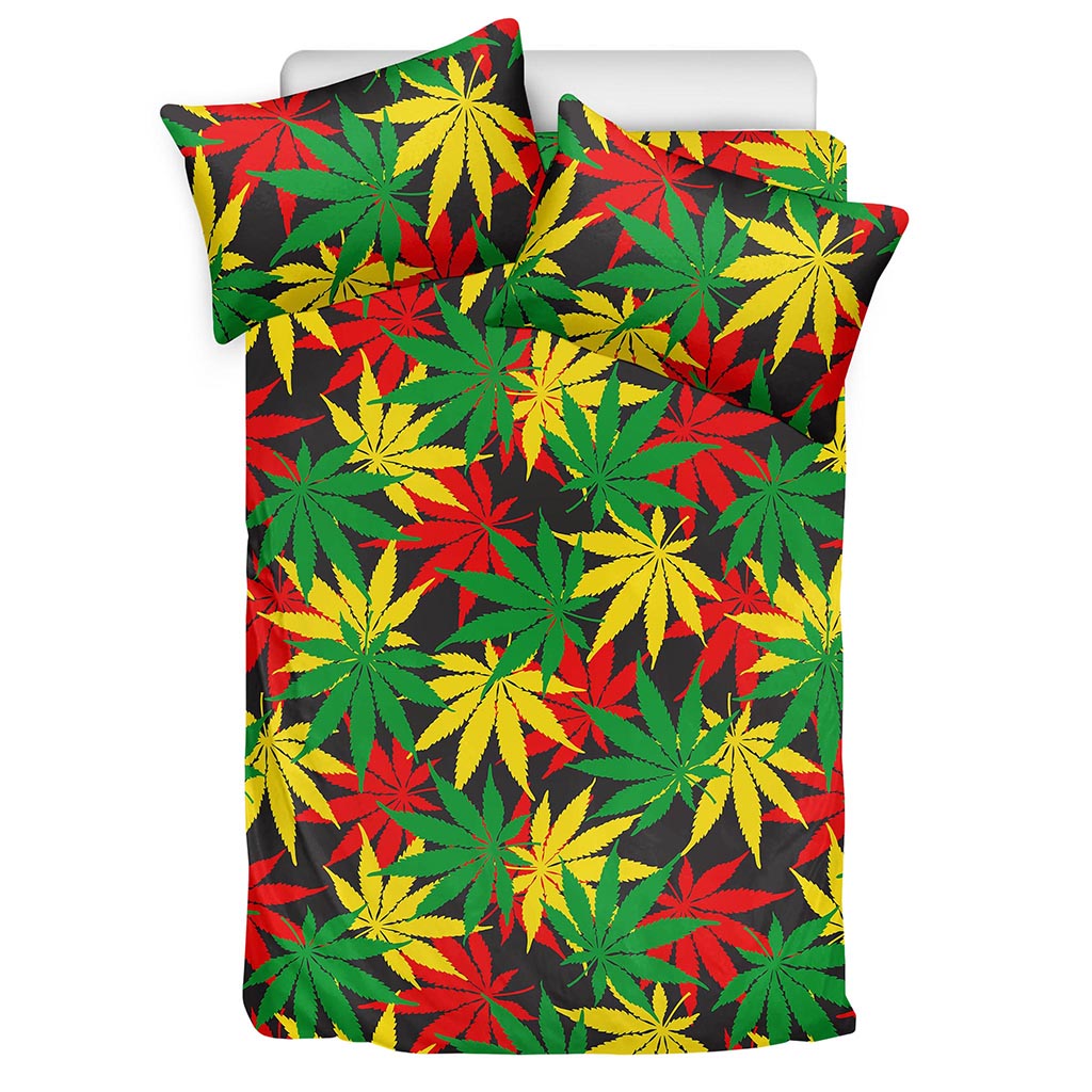 Classic Hemp Leaves Reggae Pattern Print Duvet Cover Bedding Set