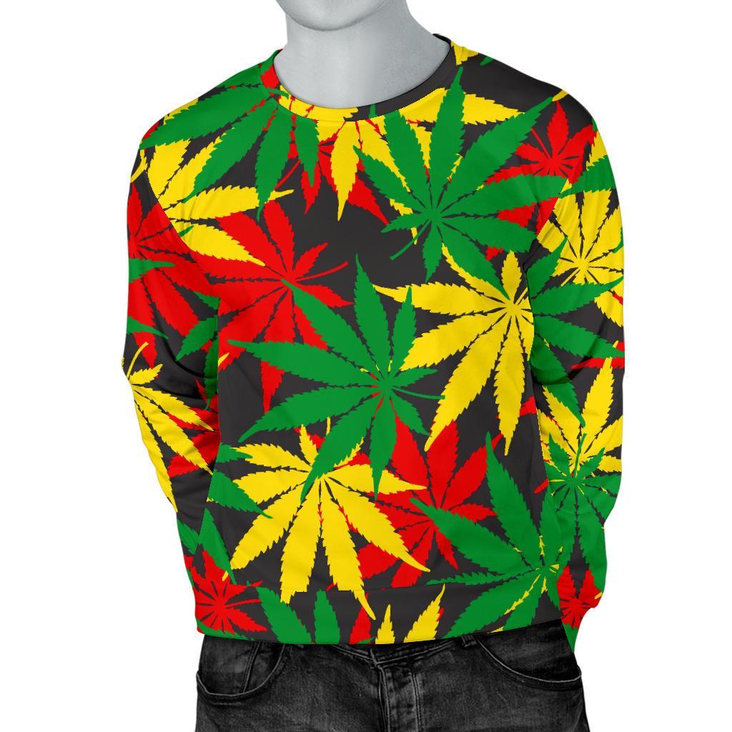 Classic Hemp Leaves Reggae Pattern Print Men's Crewneck Sweatshirt GearFrost