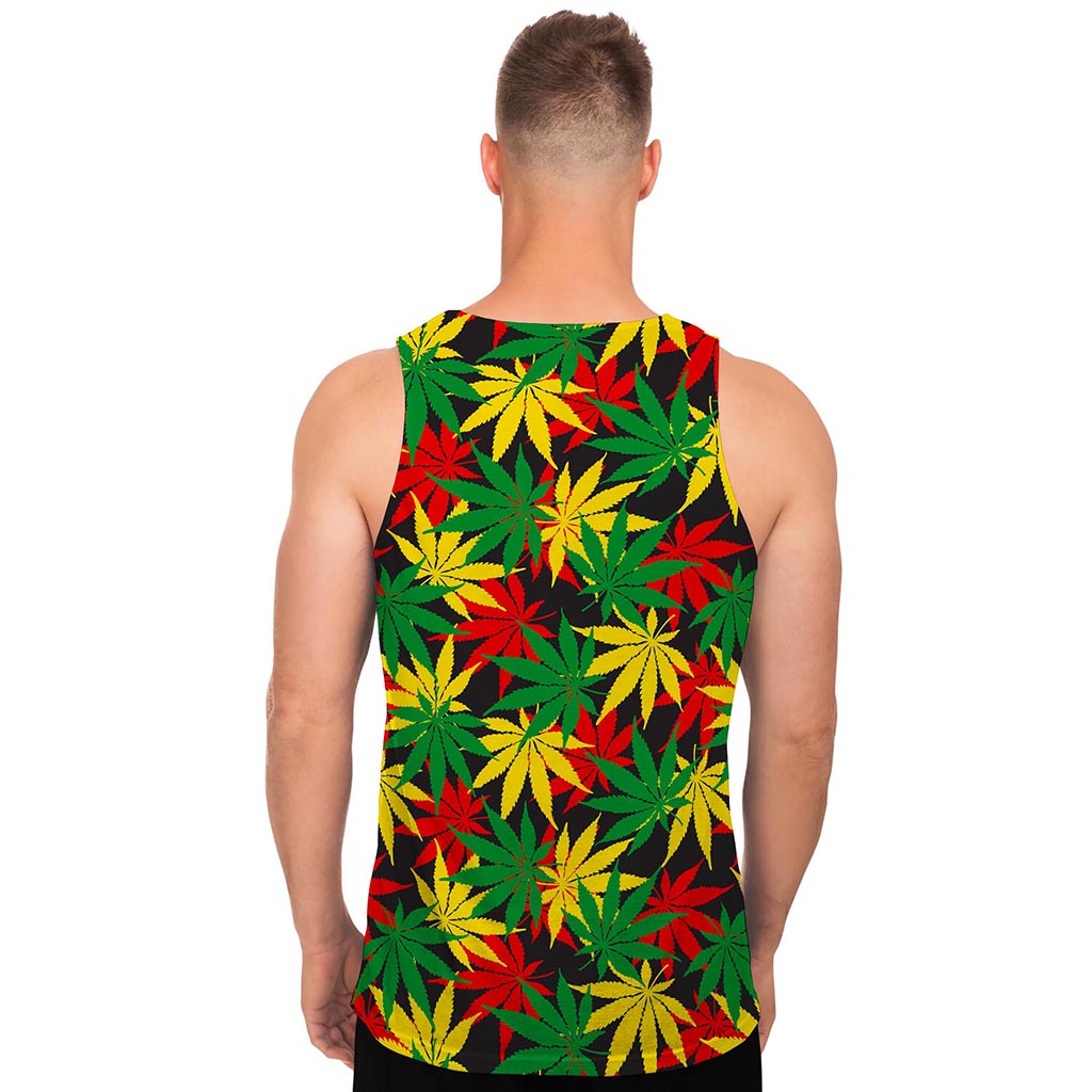Classic Hemp Leaves Reggae Pattern Print Men's Tank Top