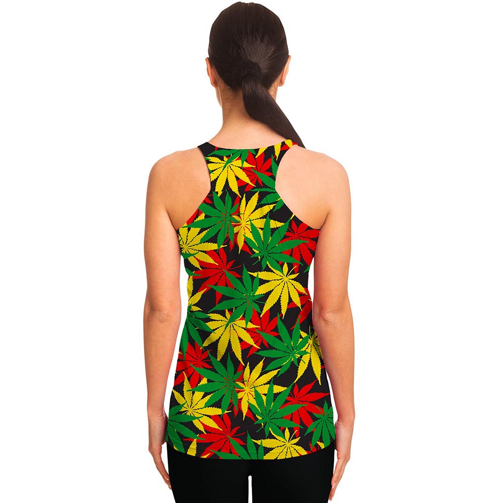 Classic Hemp Leaves Reggae Pattern Print Women's Racerback Tank Top