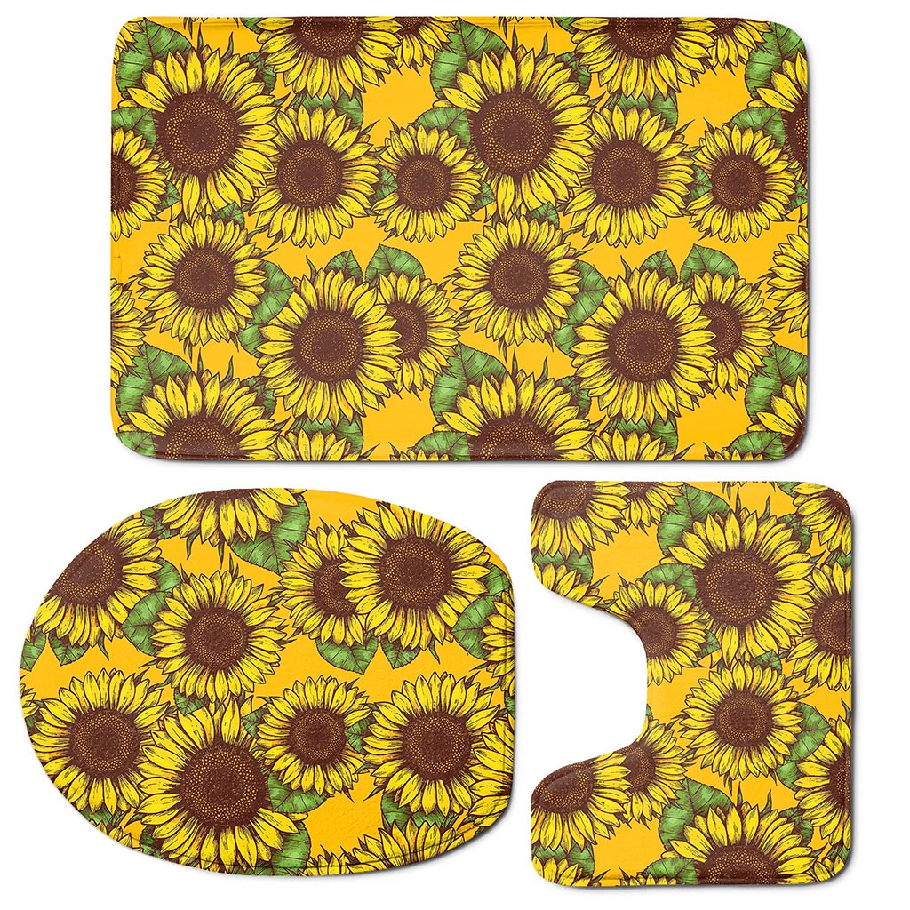 Classic Vintage Sunflower Pattern Print 3 Piece Bath Mat Set