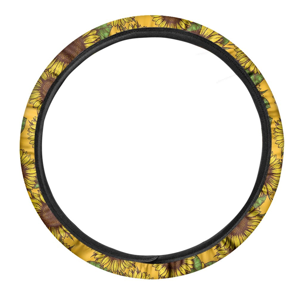 Classic Vintage Sunflower Pattern Print Car Steering Wheel Cover