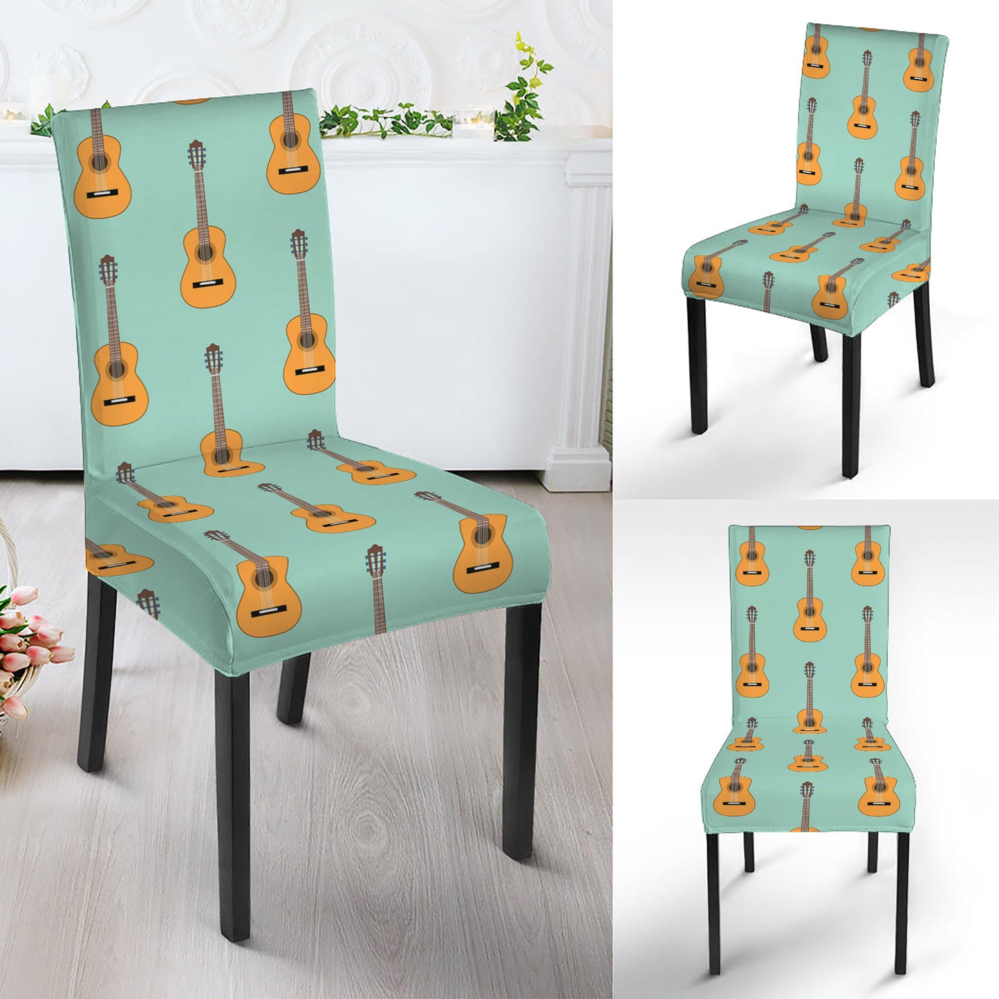 Classical Guitar Pattern Print Dining Chair Slipcover