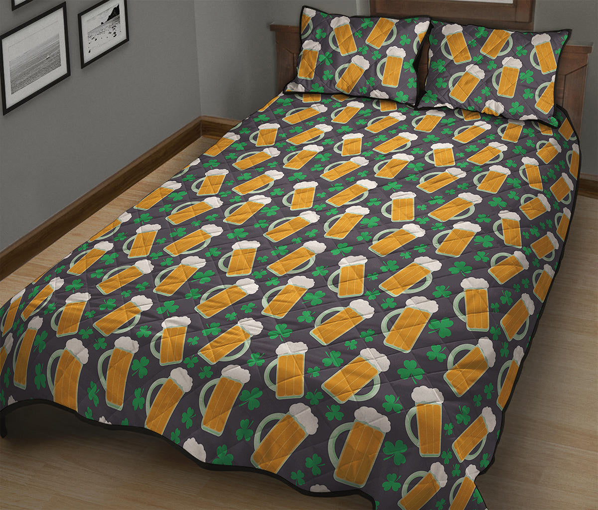 Clover And Beer St. Patrick's Day Print Quilt Bed Set