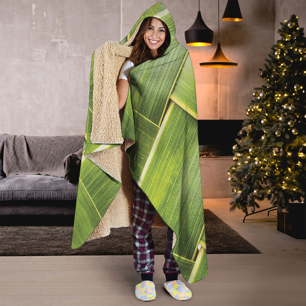 Coconut Leaf Print Hooded Blanket