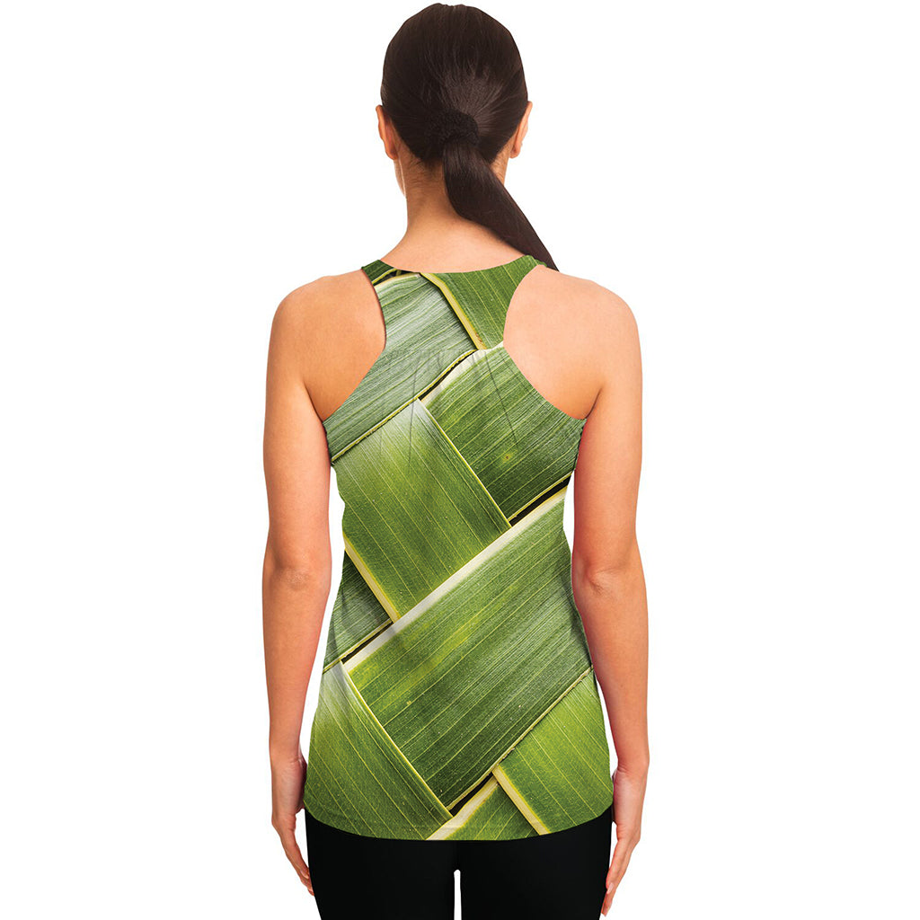 Coconut Leaf Print Women's Racerback Tank Top