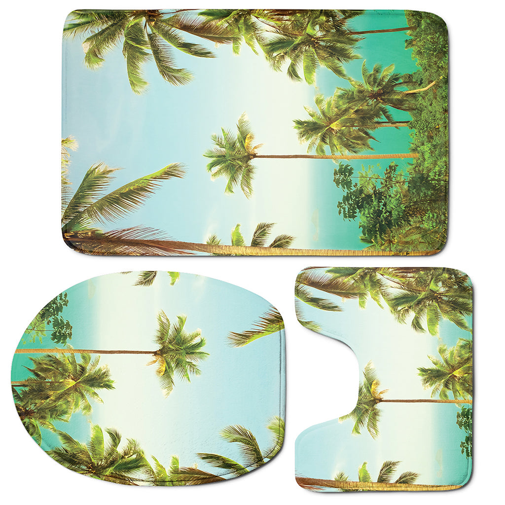 Coconut Tree Print 3 Piece Bath Mat Set