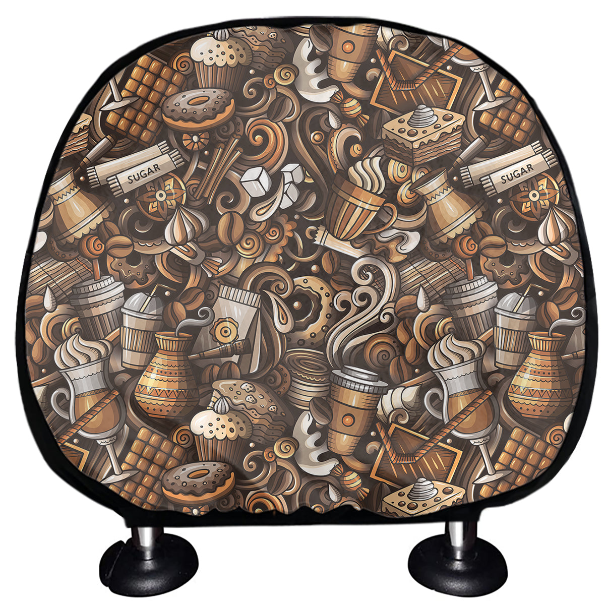 Coffee And Dessert Drawing Pattern Print Car Headrest Covers