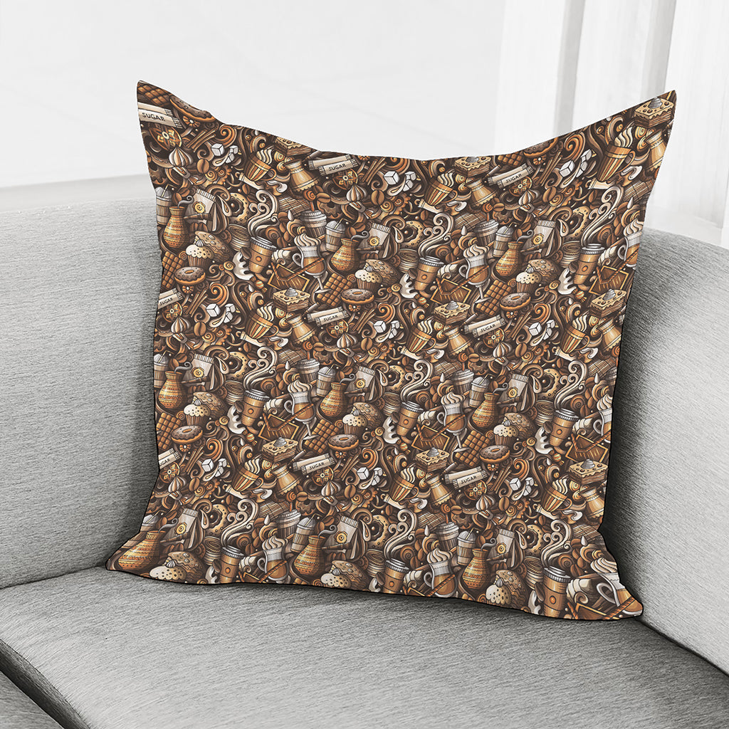Coffee And Dessert Drawing Pattern Print Pillow Cover
