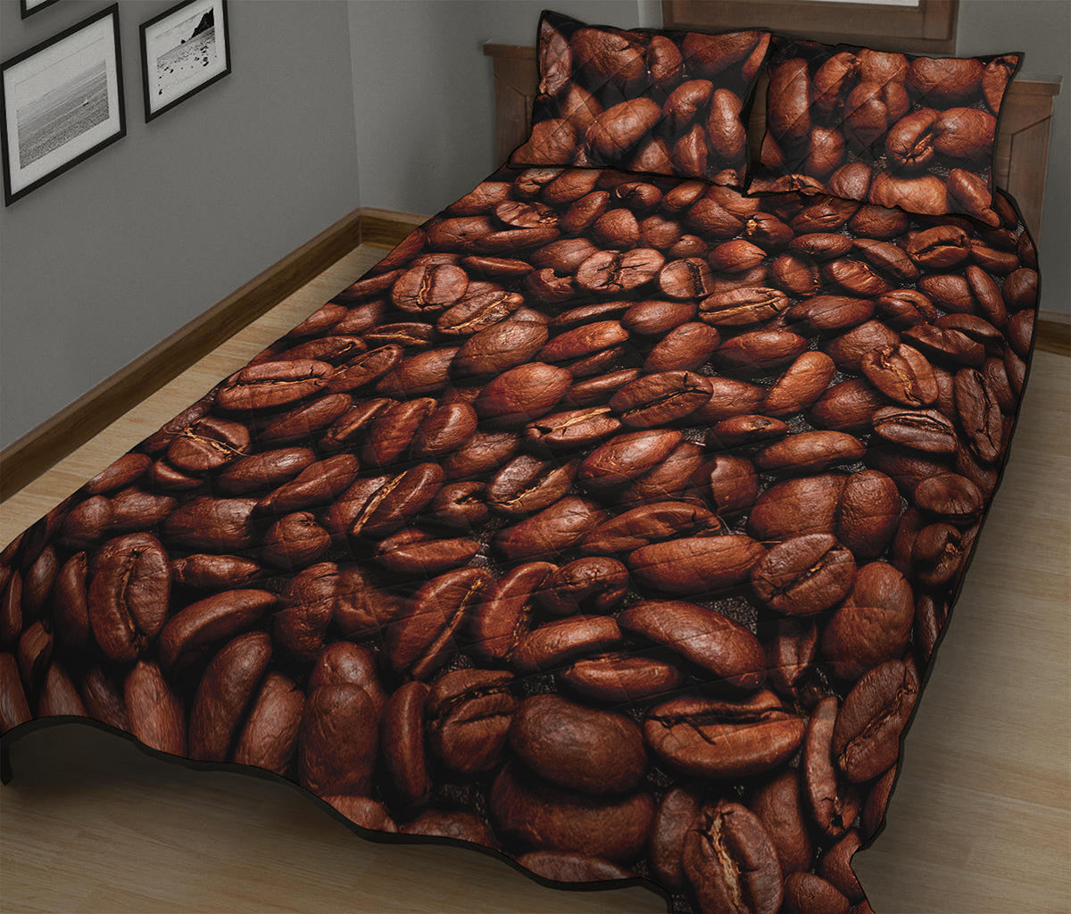 Coffee Beans Print Quilt Bed Set
