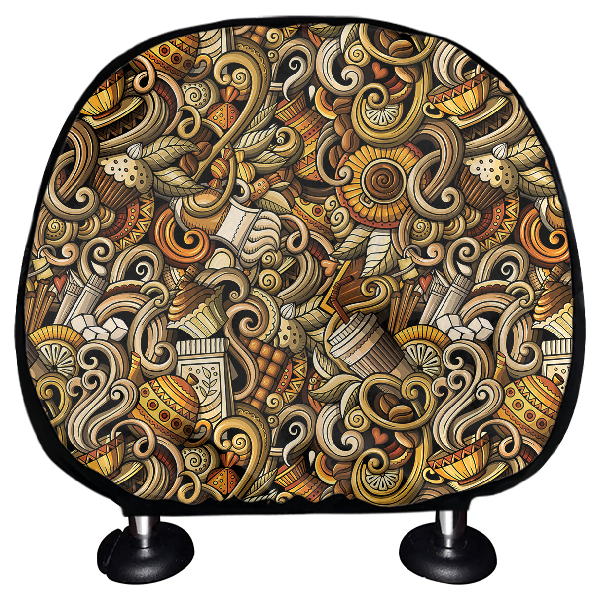 Coffee Drawing Pattern Print Car Headrest Covers