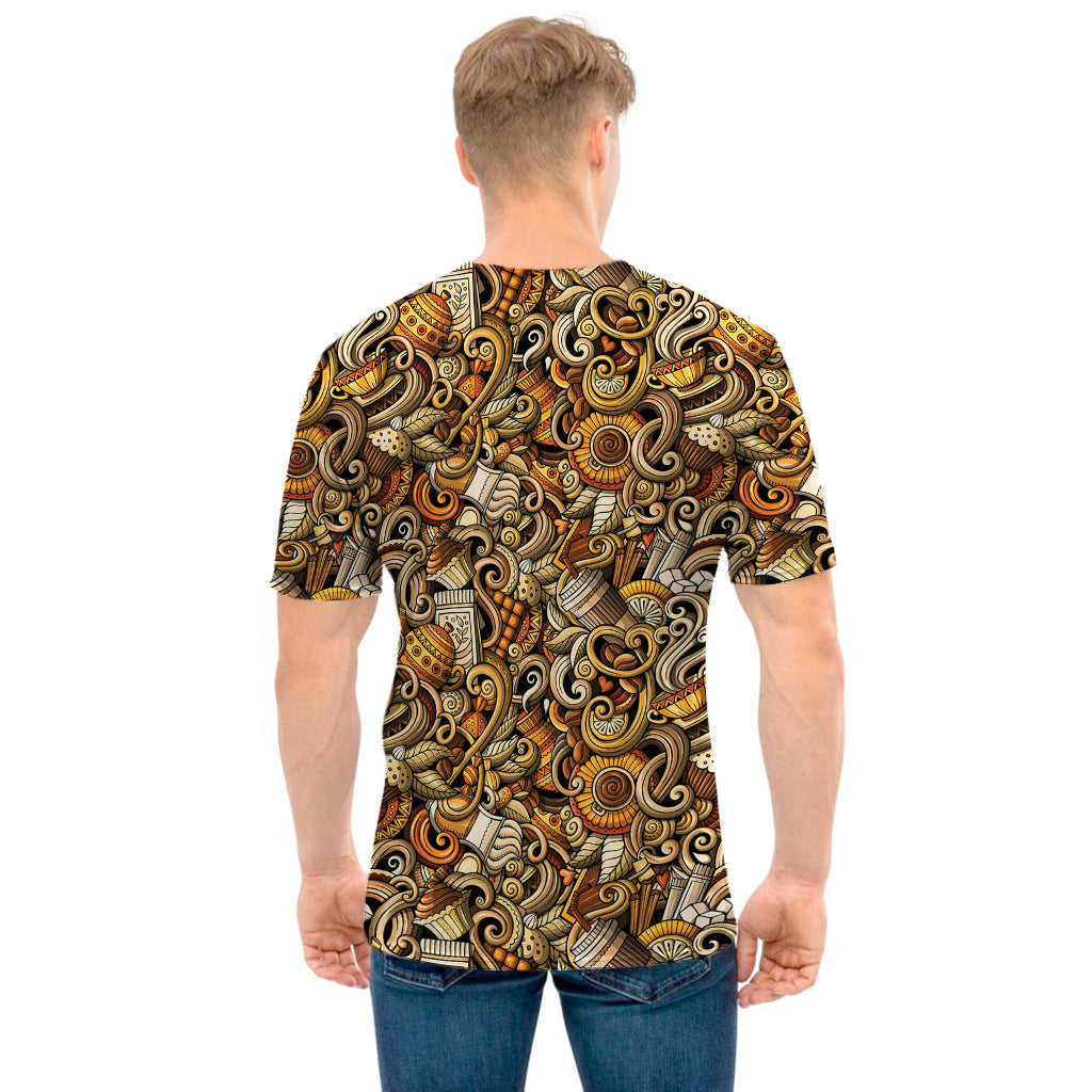 Coffee Drawing Pattern Print Men's T-Shirt