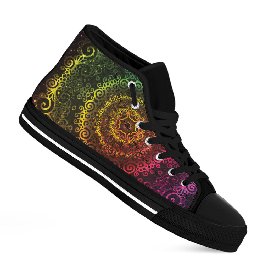 Coloful Mandala Print Black High Top Shoes