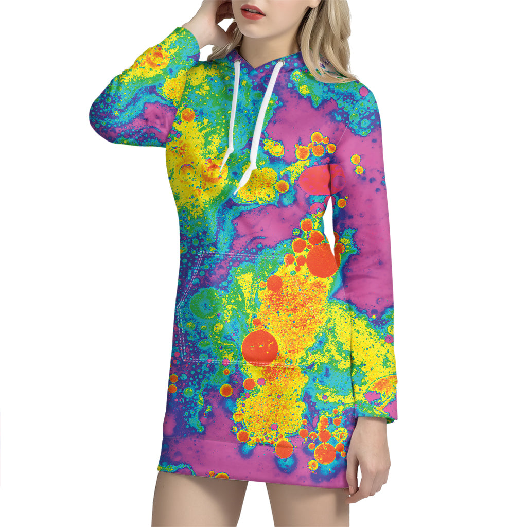 Colorful Acid Melt Print Hoodie Dress