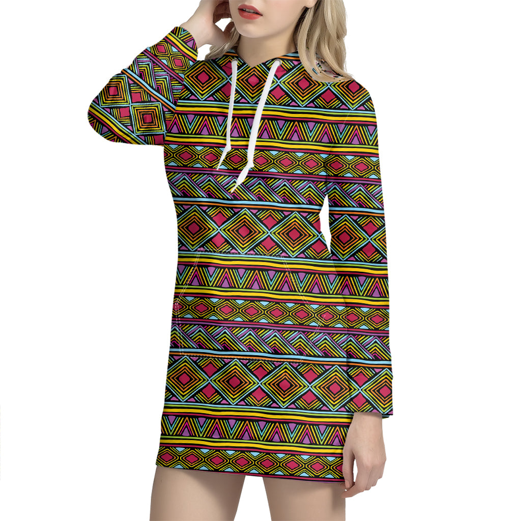 Colorful African Inspired Pattern Print Hoodie Dress