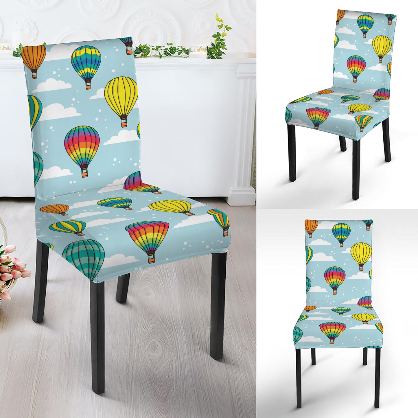 Colorful Air Balloon Pattern Print Dining Chair Slipcover