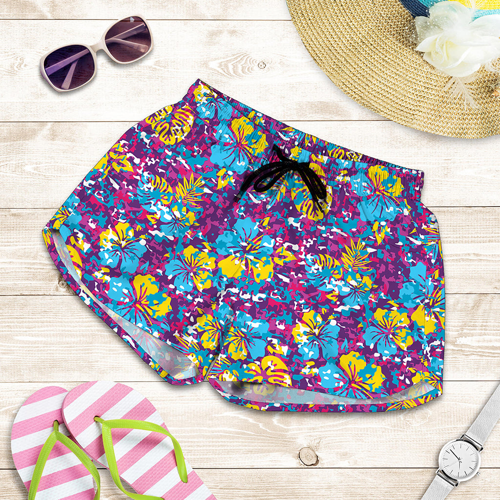 Colorful Aloha Camouflage Flower Print Women's Shorts