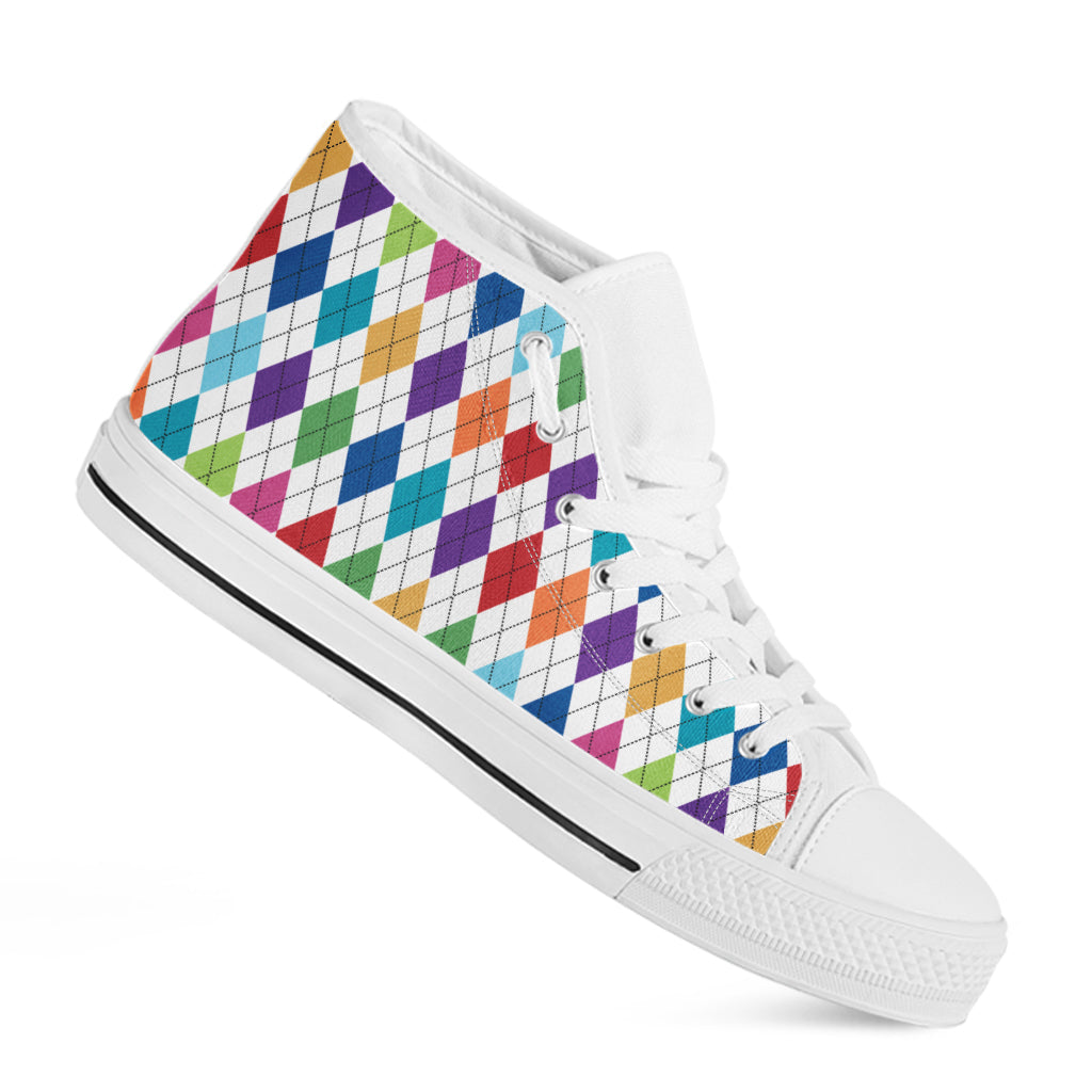 Colorful Argyle Pattern Print White High Top Shoes