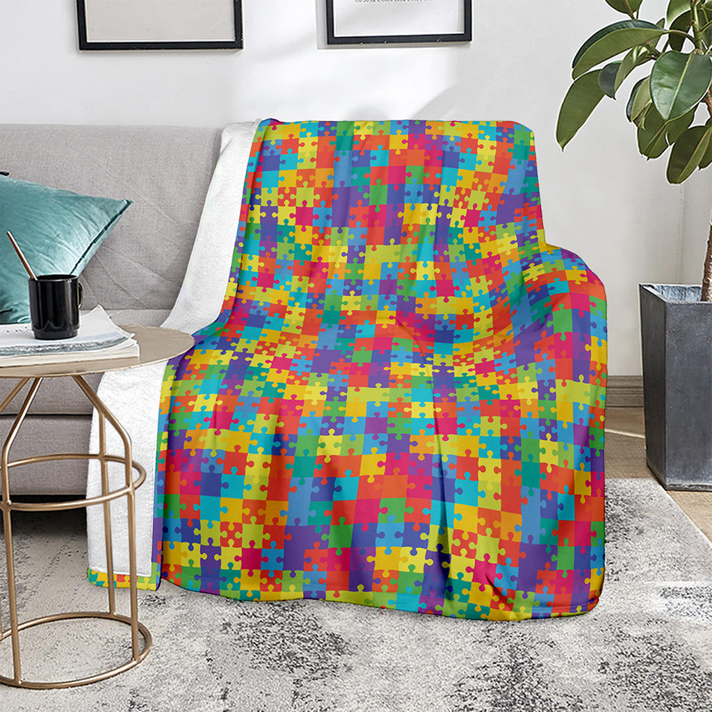 Colorful Autism Awareness Jigsaw Print Blanket