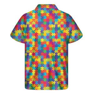 Colorful Autism Awareness Jigsaw Print Men's Short Sleeve Shirt
