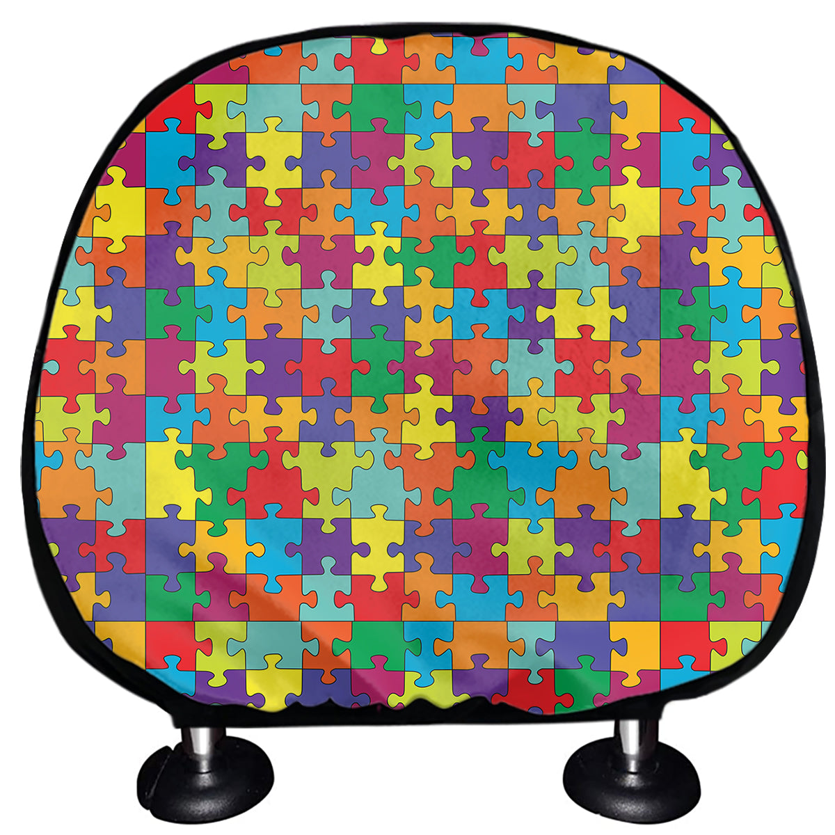 Colorful Autism Awareness Puzzle Print Car Headrest Covers