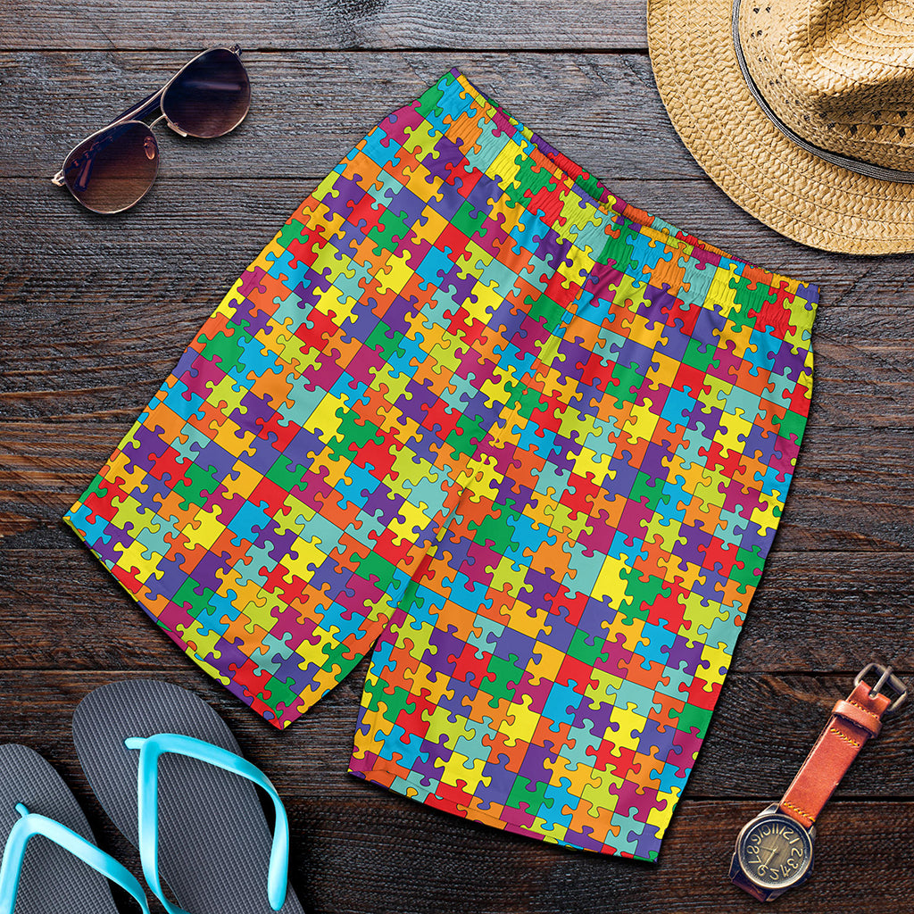 Colorful Autism Awareness Puzzle Print Men's Shorts