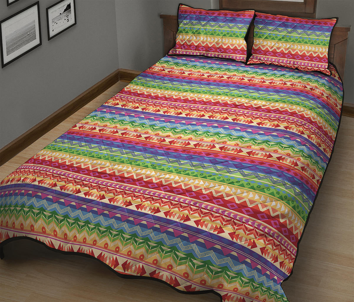 Colorful Aztec Tribal Pattern Print Quilt Bed Set
