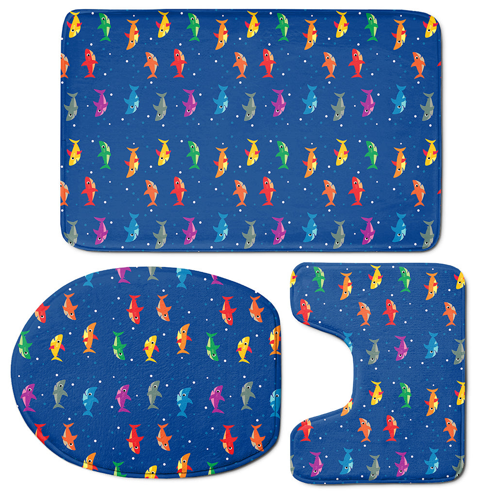 Colorful Baby Sharks Pattern Print 3 Piece Bath Mat Set