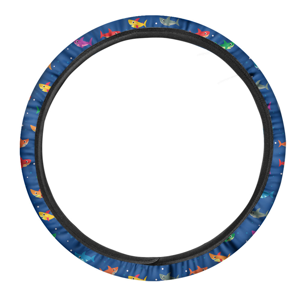Colorful Baby Sharks Pattern Print Car Steering Wheel Cover