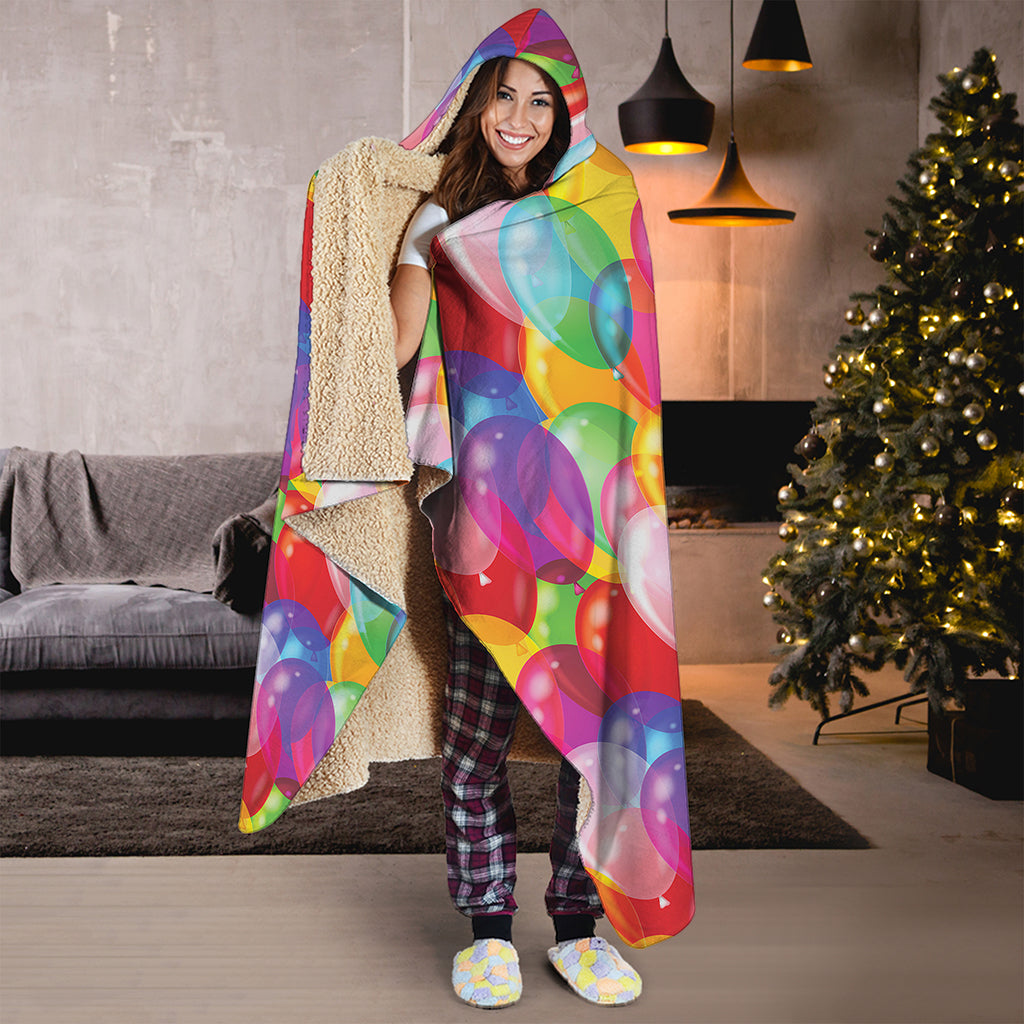 Colorful Balloon Pattern Print Hooded Blanket