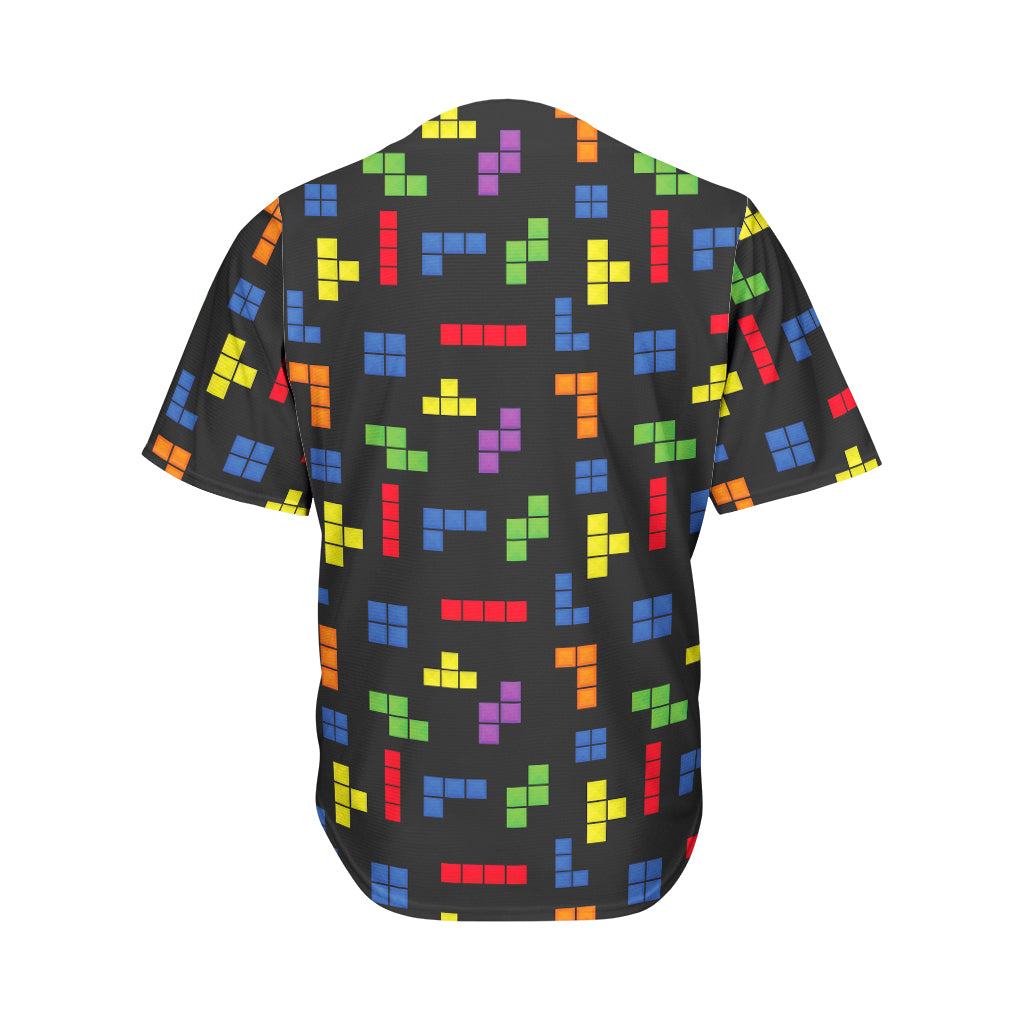 Colorful Block Puzzle Game Pattern Print Men's Baseball Jersey