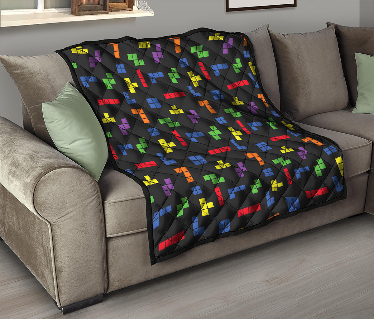 Colorful Block Puzzle Game Pattern Print Quilt