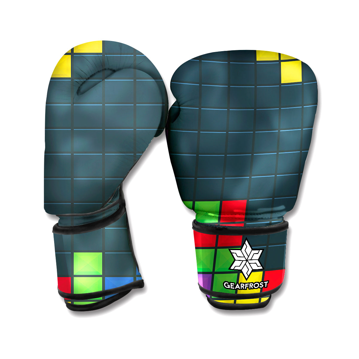 Colorful Block Puzzle Video Game Print Boxing Gloves
