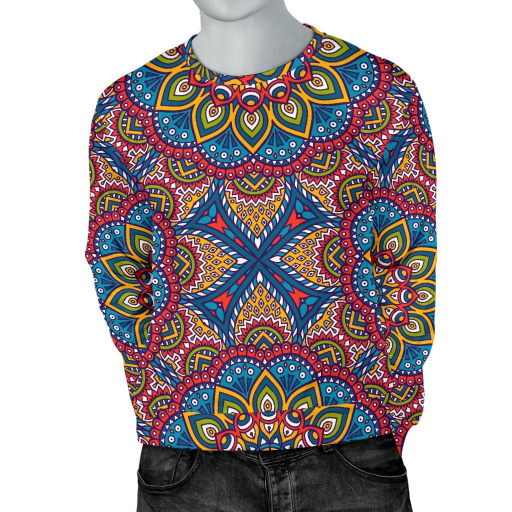 Colorful Bohemian Mandala Pattern Print Men's Crewneck Sweatshirt GearFrost
