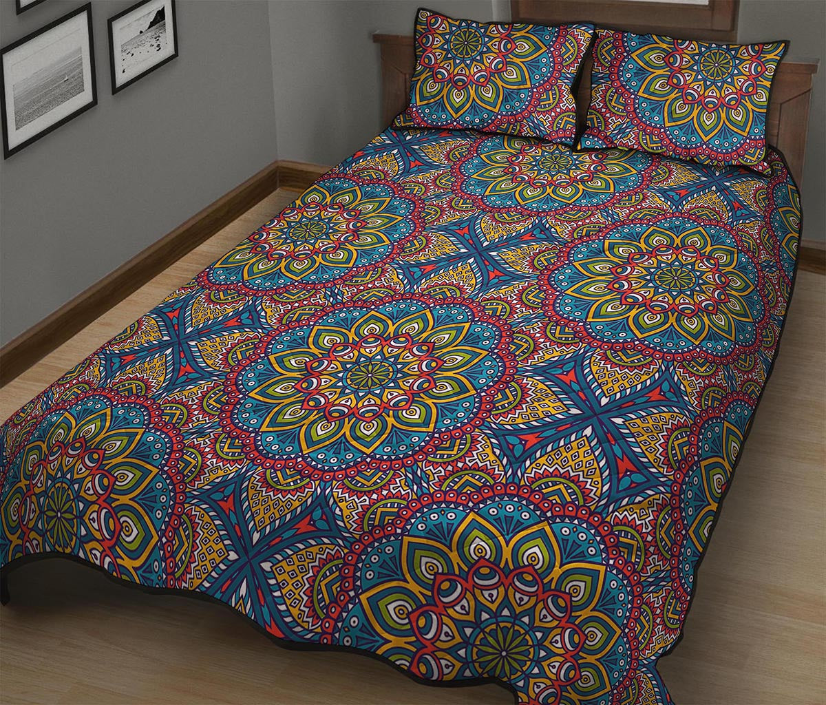 Colorful Bohemian Mandala Pattern Print Quilt Bed Set