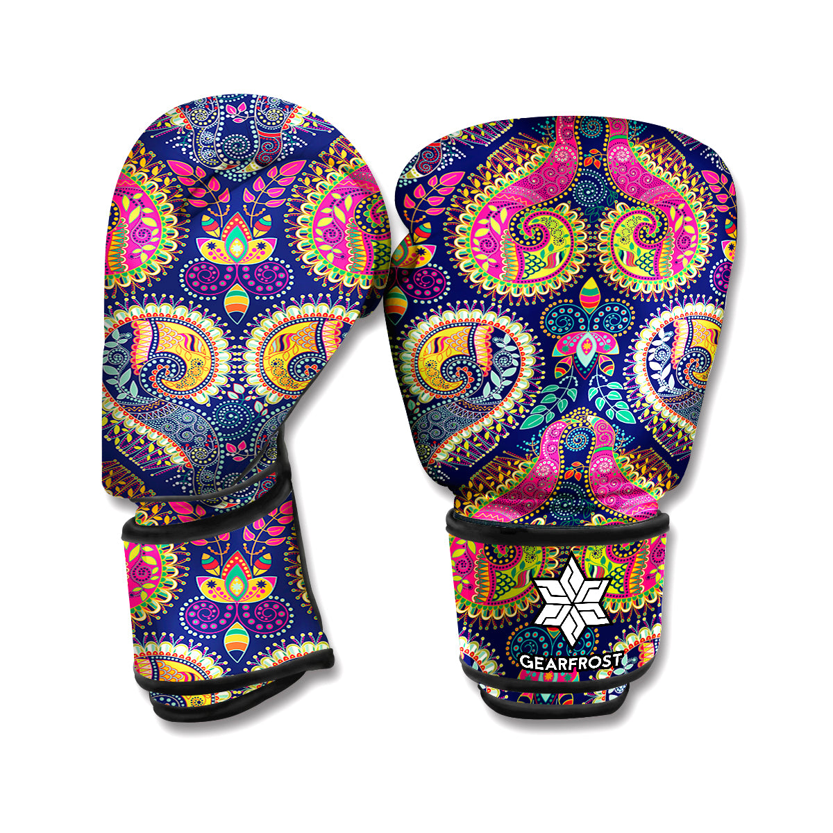 Colorful Boho Paisley Pattern Print Boxing Gloves