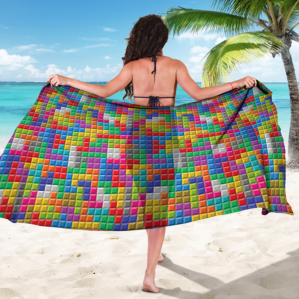 Colorful Brick Puzzle Game Pattern Print Beach Sarong Wrap