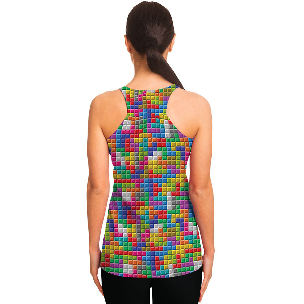 Colorful Brick Puzzle Game Pattern Print Women's Racerback Tank Top