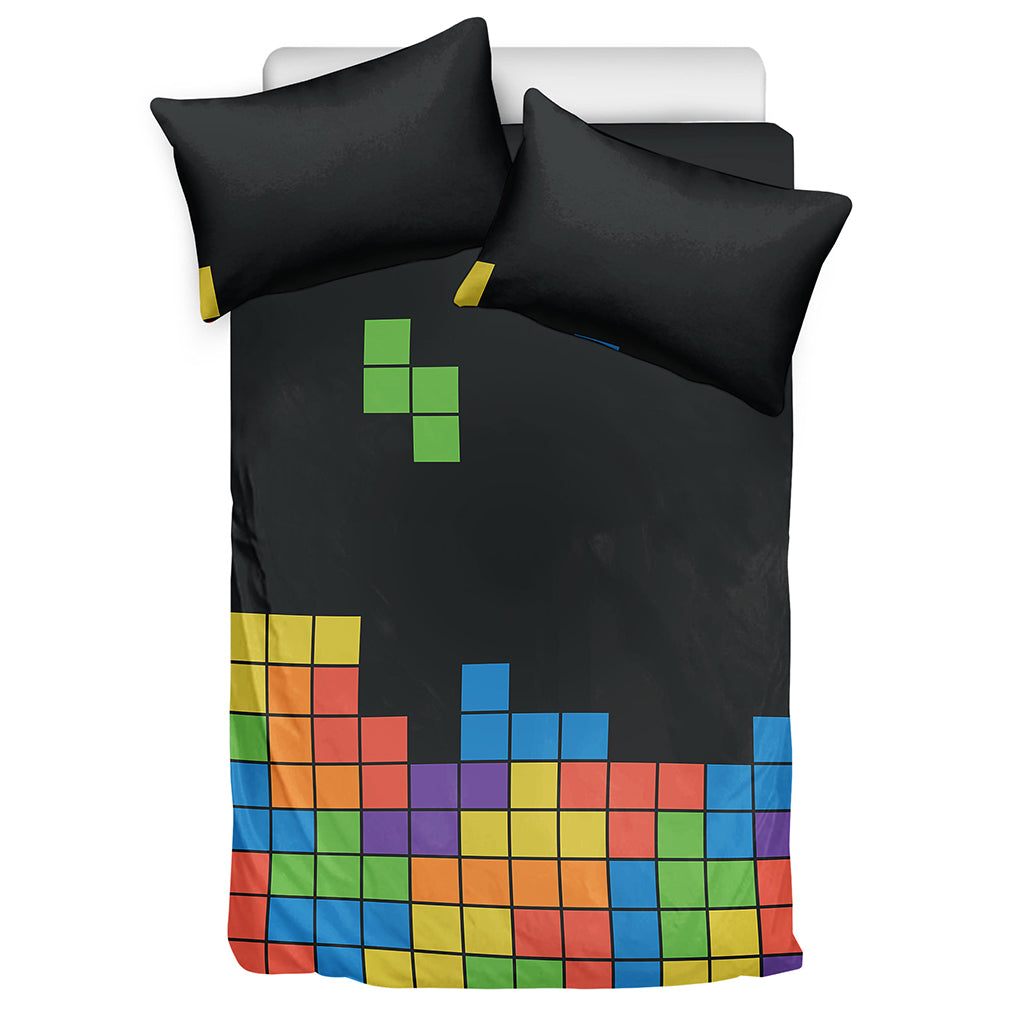 Colorful Brick Puzzle Video Game Print Duvet Cover Bedding Set
