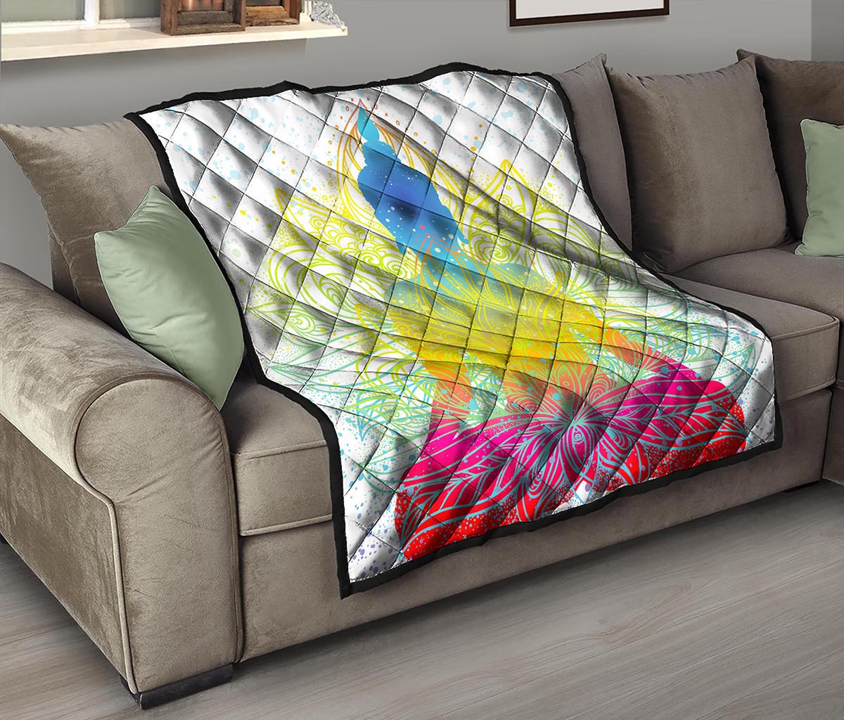 Colorful Buddha Lotus Print Quilt